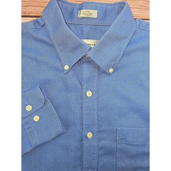 Peter Millar Mens Dress Shirt Large Blue Nanoluxe Easycare Cotton - Picture 4 of 7